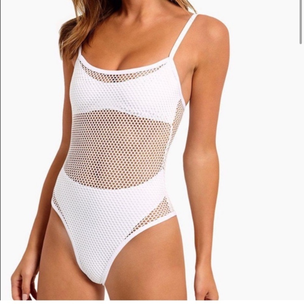 NWT LSPACE white mesh one piece swimsuit size 6